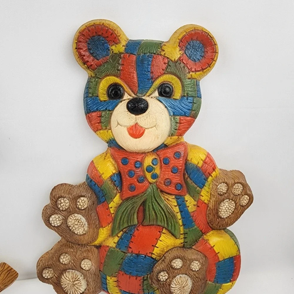 Vtg Syroco Foam Craft‎ Patchwork Rocking Horse Teddy Bear, Nursery Wall Baby